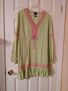 Moda International Dress Lime Green and Hot Pink ~ XL